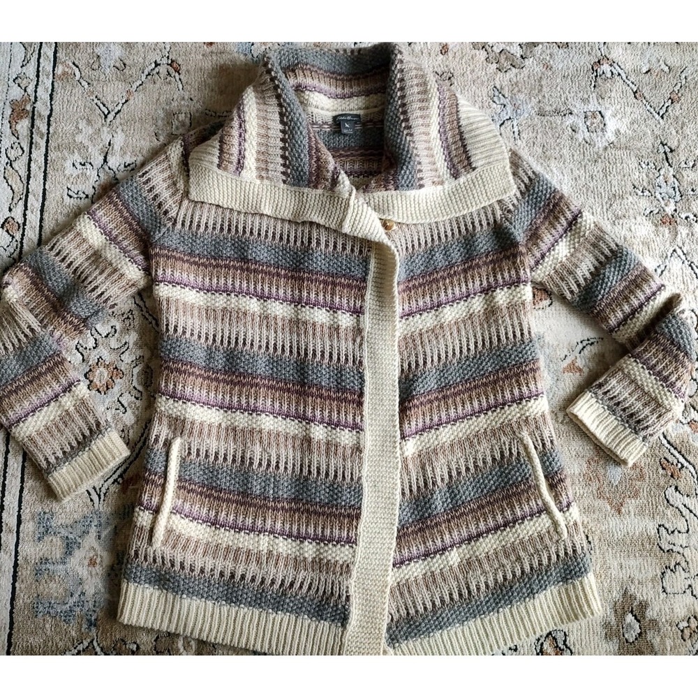 Vintage Women's Eddie Bauer Wool Blend Nordic Fair Isle Cardigan Sweater Med